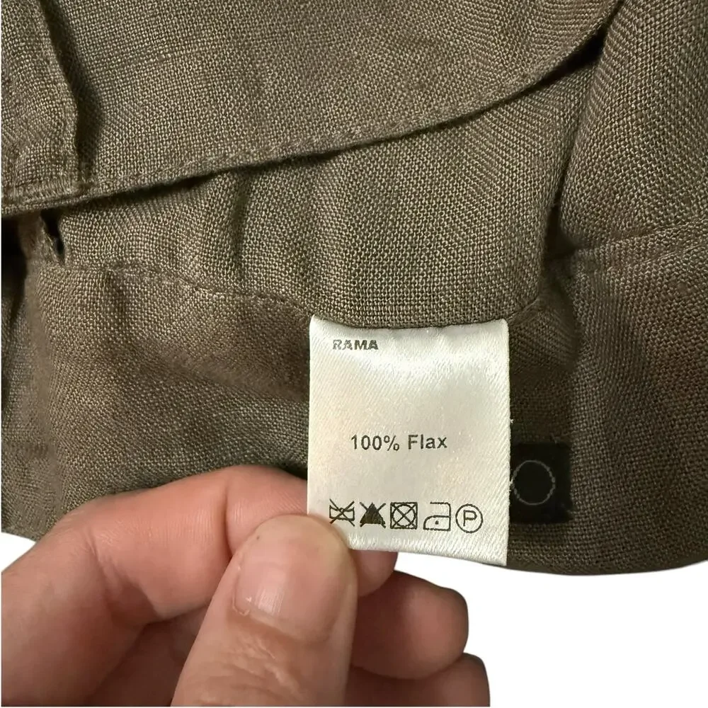 Olivier Strelli Flax Linen Capri Pants Cuffed Taupe Brown EUR 40 / 31